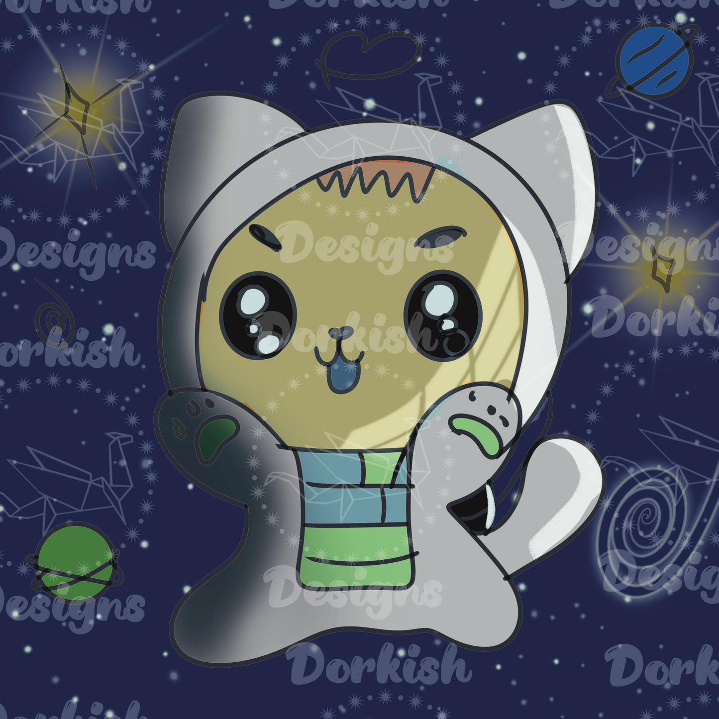 Astro-Cat in Space 4”x4” Art Print