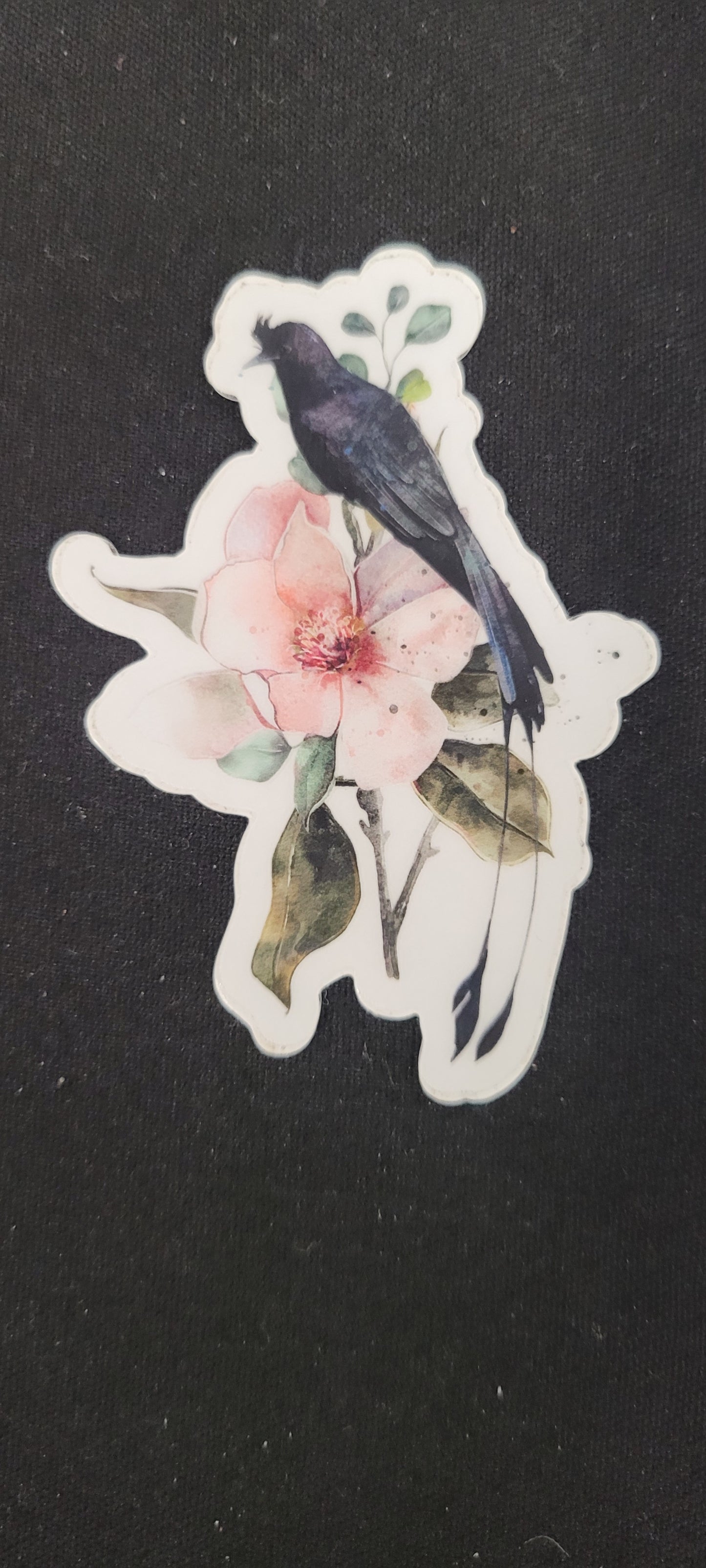 Black Bird and Flowers - Transparent Sticker