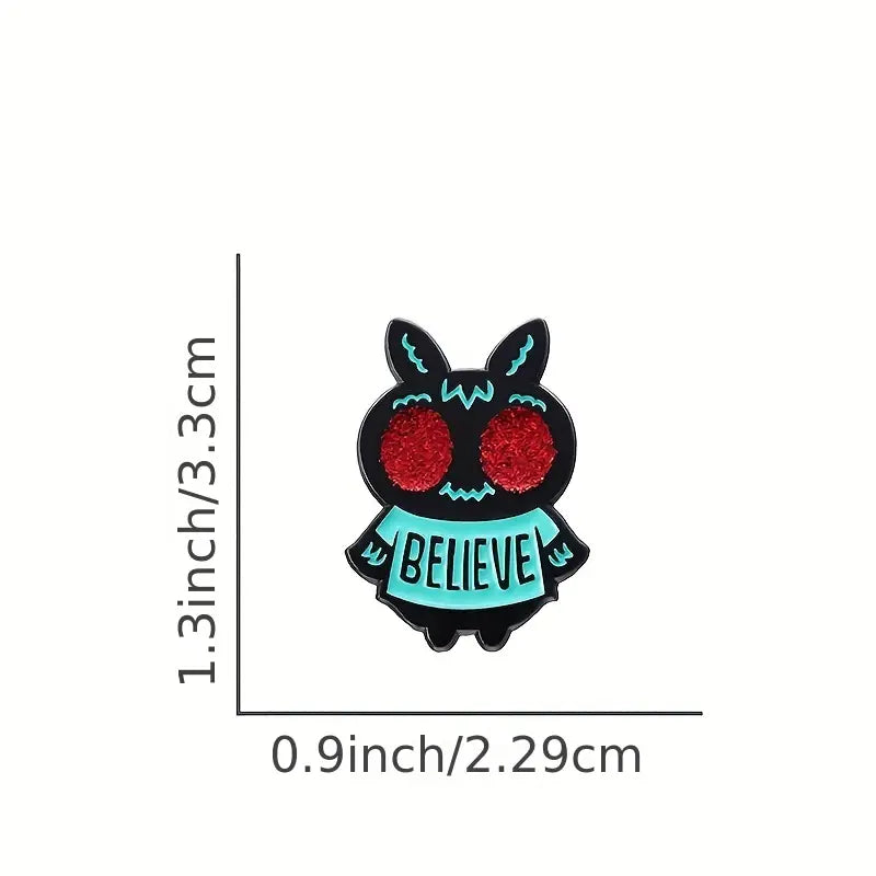 Mothman "Believe" with Glitter Red Eyes Enamel Pin